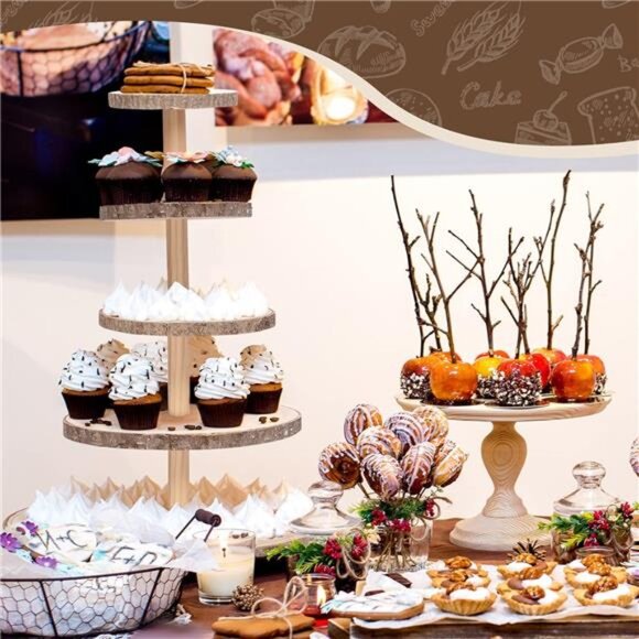 5 Tiered Rustic Wood Cupcake Stand, Detachable Large Slices Round - Picture 6 of 8